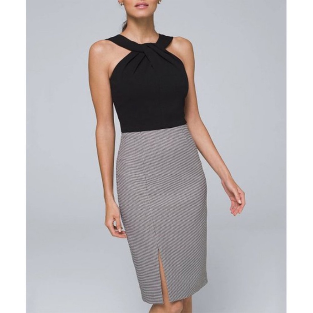 NWOT WHBM Suiting Sheath Halter Neck Dress - Tiny Houndstooth, 14petite